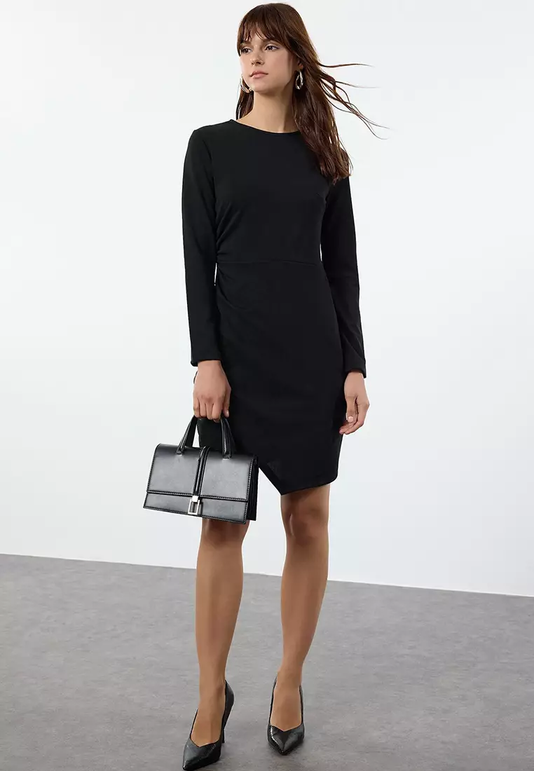 Asymmetrical Hem Ruched Mini Dress