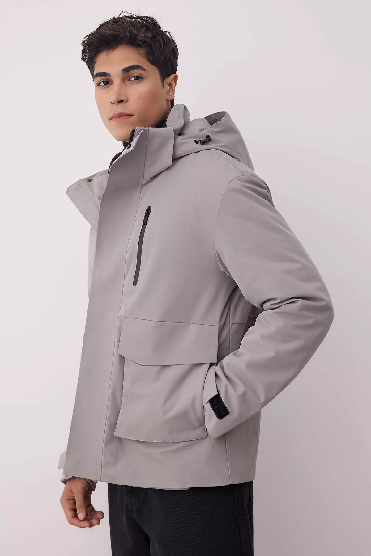 Gray Fitted Winter Thick Parka Men'S Coat Tmnaw26Mo00007