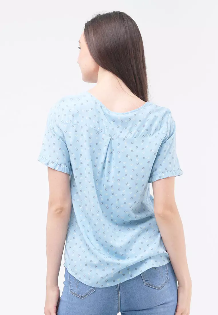 Short Sleeves V-neck Blouse