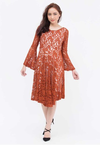 Bell Sleeve Ginger Lace Dress