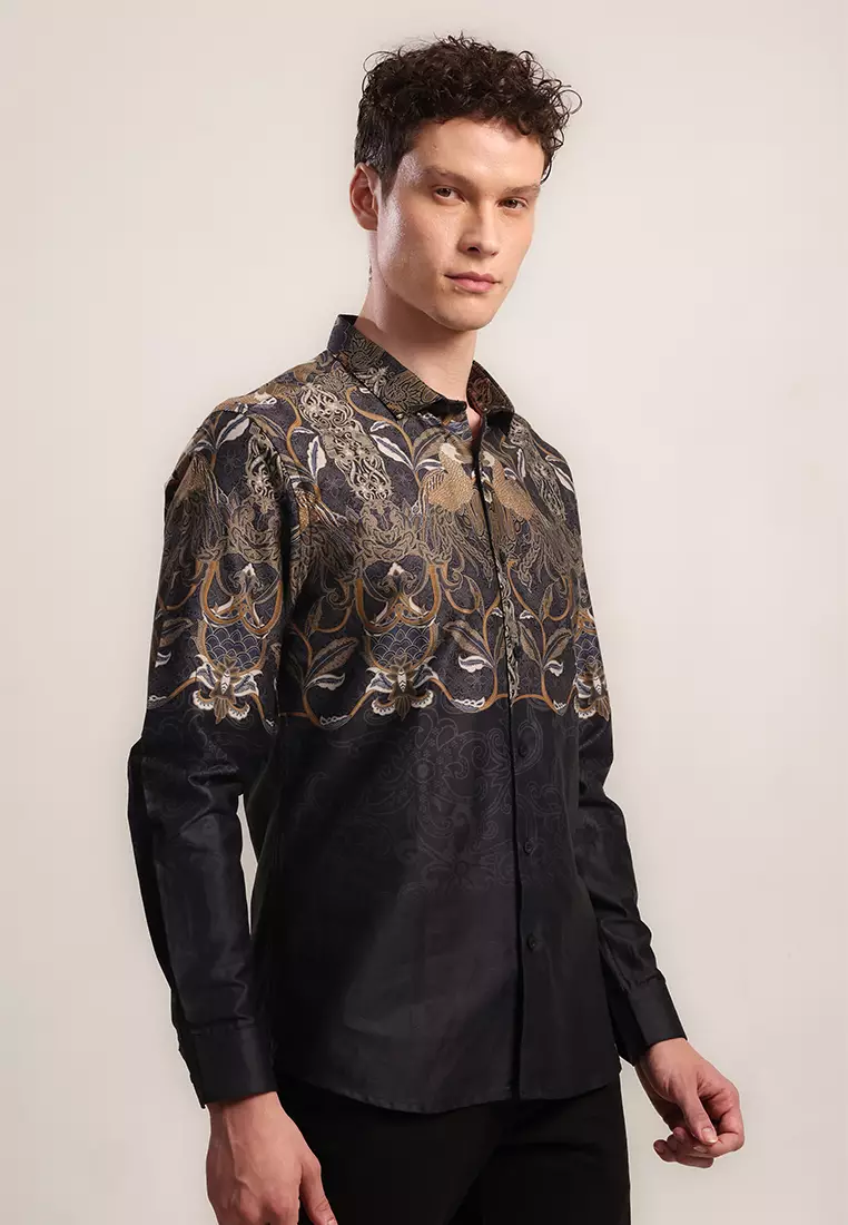 MOC Kemeja Batik Lengan Panjang Pria Madhurash - Black