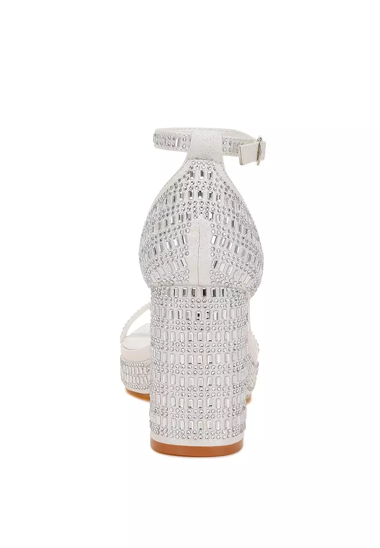 Sandal Blok Berhias Berlian Imitasi Warna Putih