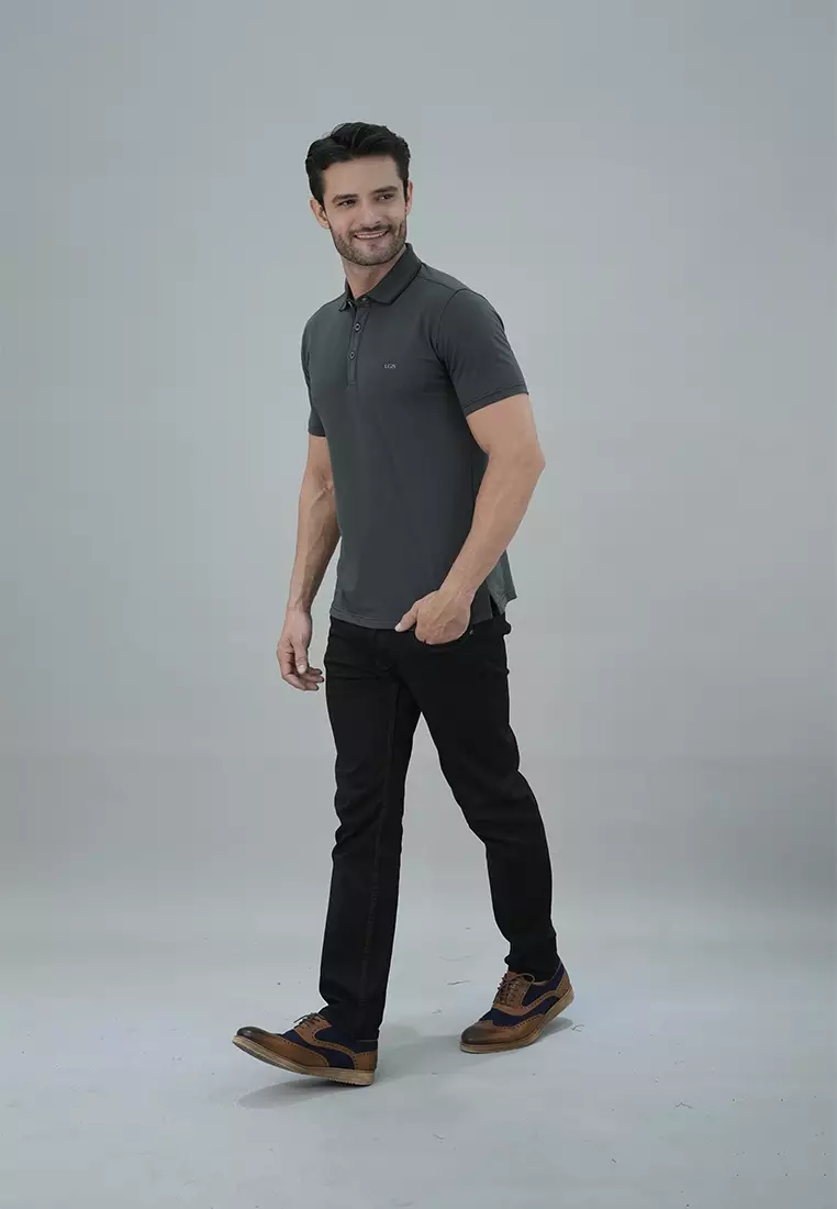 LGS - Kaos Casual Pria - Kerah Wangky - Abu-Abu Gelap - Polos - JWS.325.U3167F.01.C