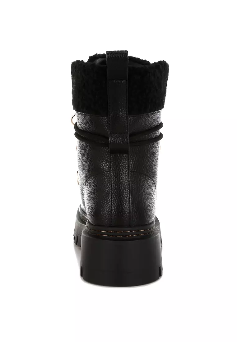 Fleece & Faux Leather Boots in Black