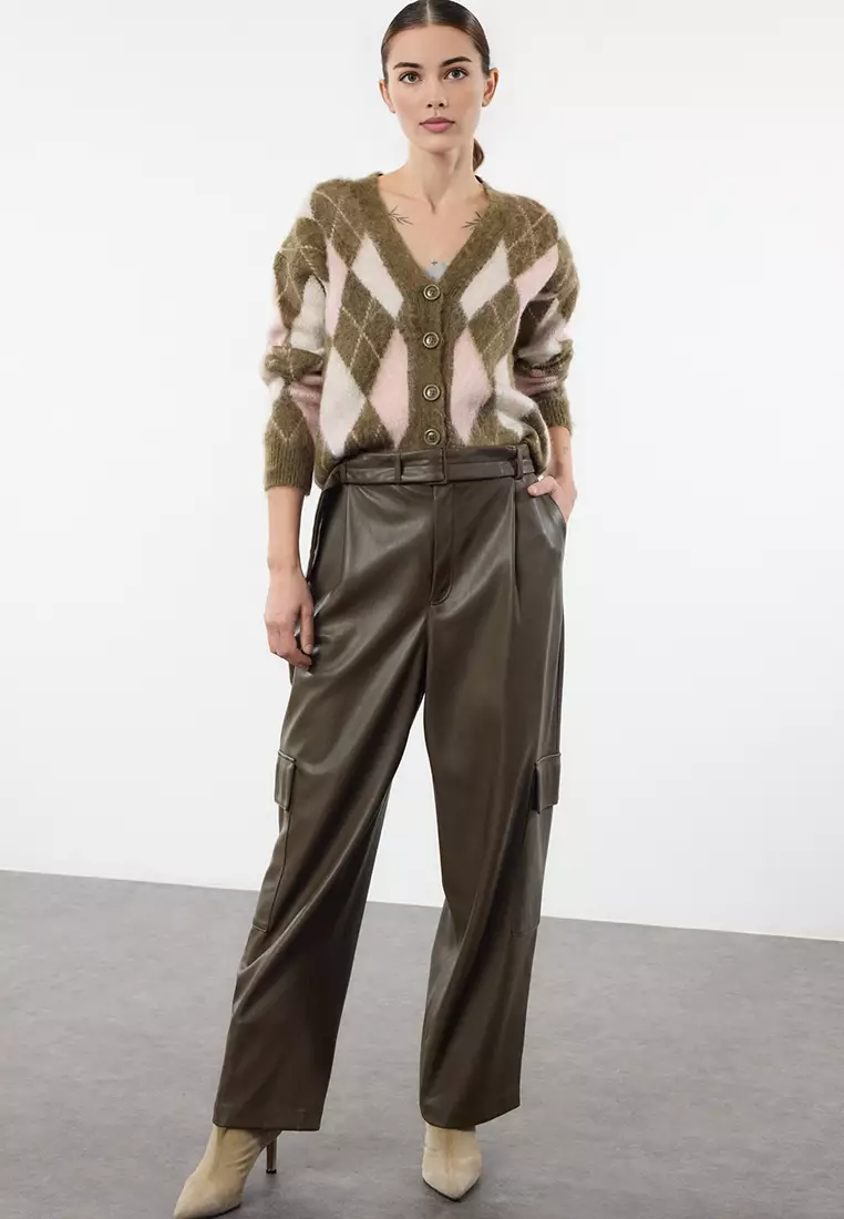 Khaki Soft Texture Plaid Patterned Knitwear Cardigan TWOAW25HI00276