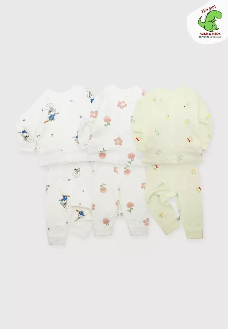 Wakakids Setelan Bayi Baju Lengan Panjang One Set Piyama Baju Tidur Bayi Newborn Bahan Organik Motif Snow Bear 4415 Venrz