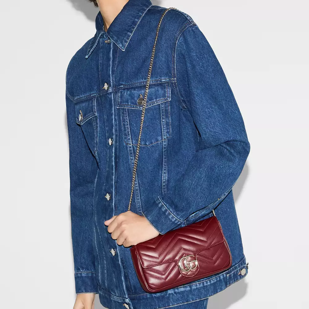 GG Marmont Small Bag Matelassé Chevron Rosso Ancora