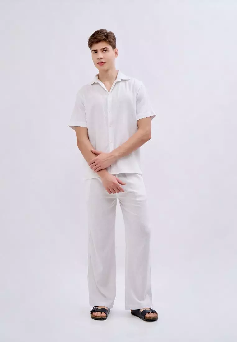 Baia Kemeja Linen Lengan Pendek Pria Putih | Linen Short Sleeve Shirt Men White