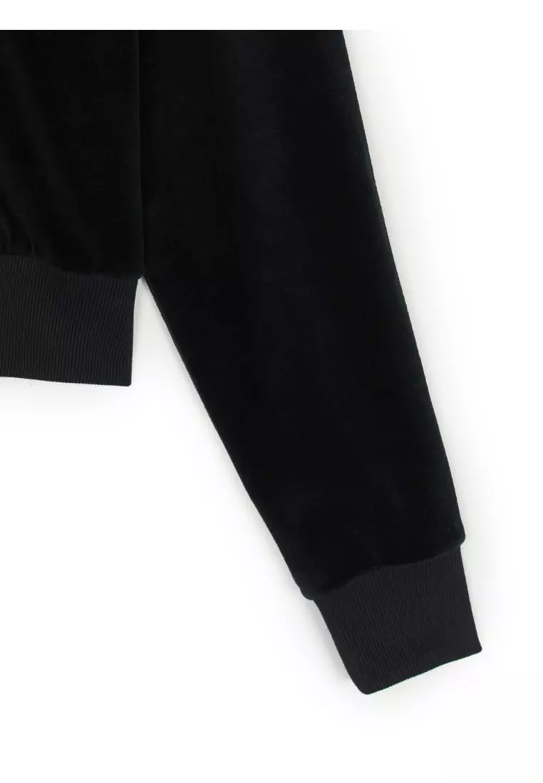 WOMEN'S BASIC VELVET CROP HOOD ZIP UP NEW YORK YANKEES