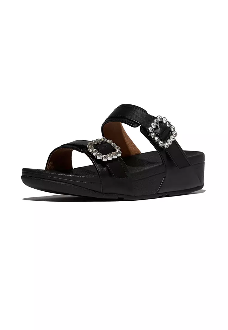 Lulu Women Crystal-buckle Leather Slides