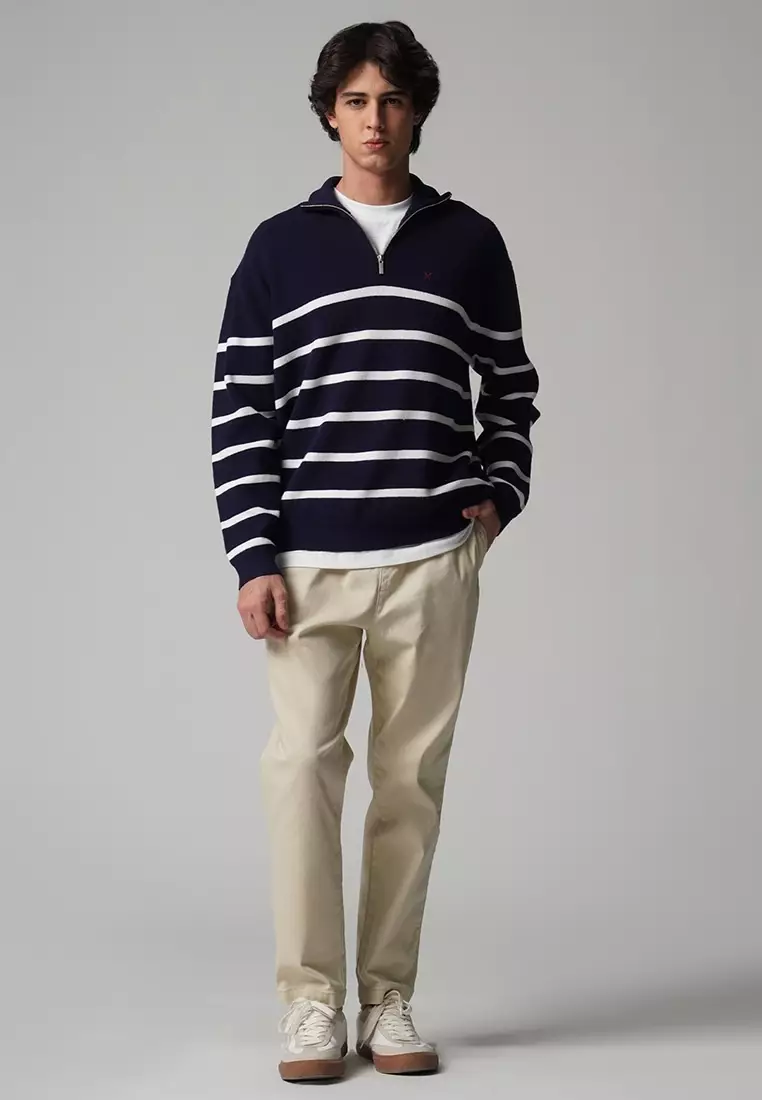 USA Collection Regular Fit Quarter Zip Pullover In Stripes