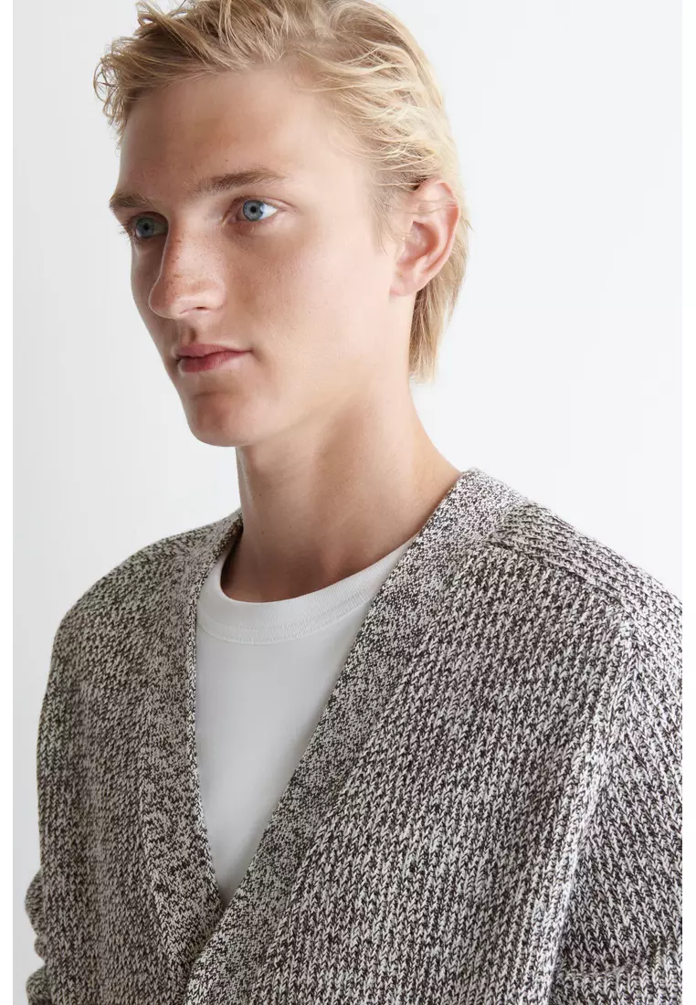 FLECKED V-NECK ZIP-UP CARDIGAN