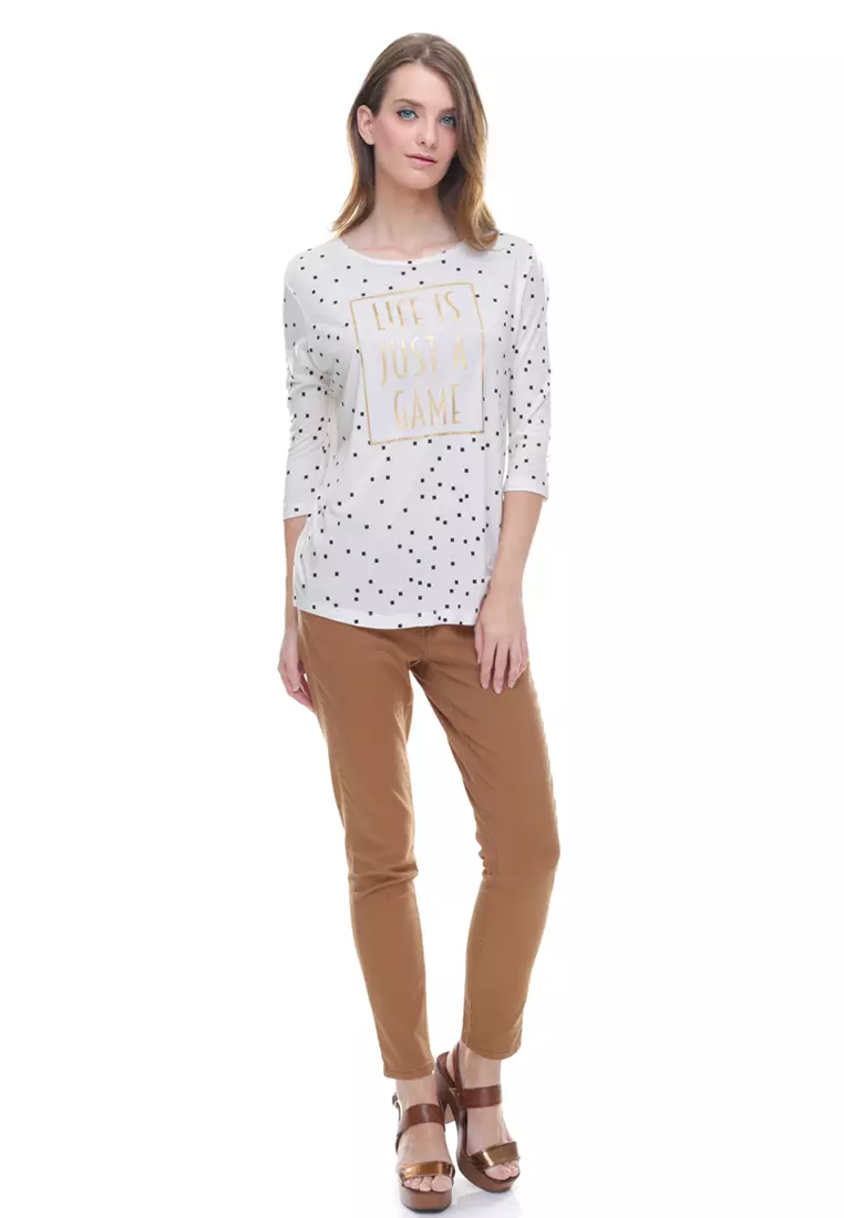 Regular Fit - Kaos Wanita - Lengan Panjang - Putih