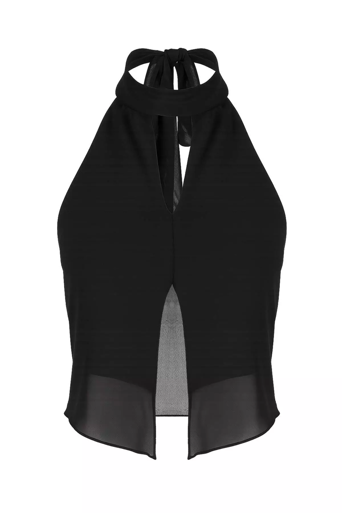 Black Halter Neck Knitted Tulle Party Blouse Tprss25Bz00053