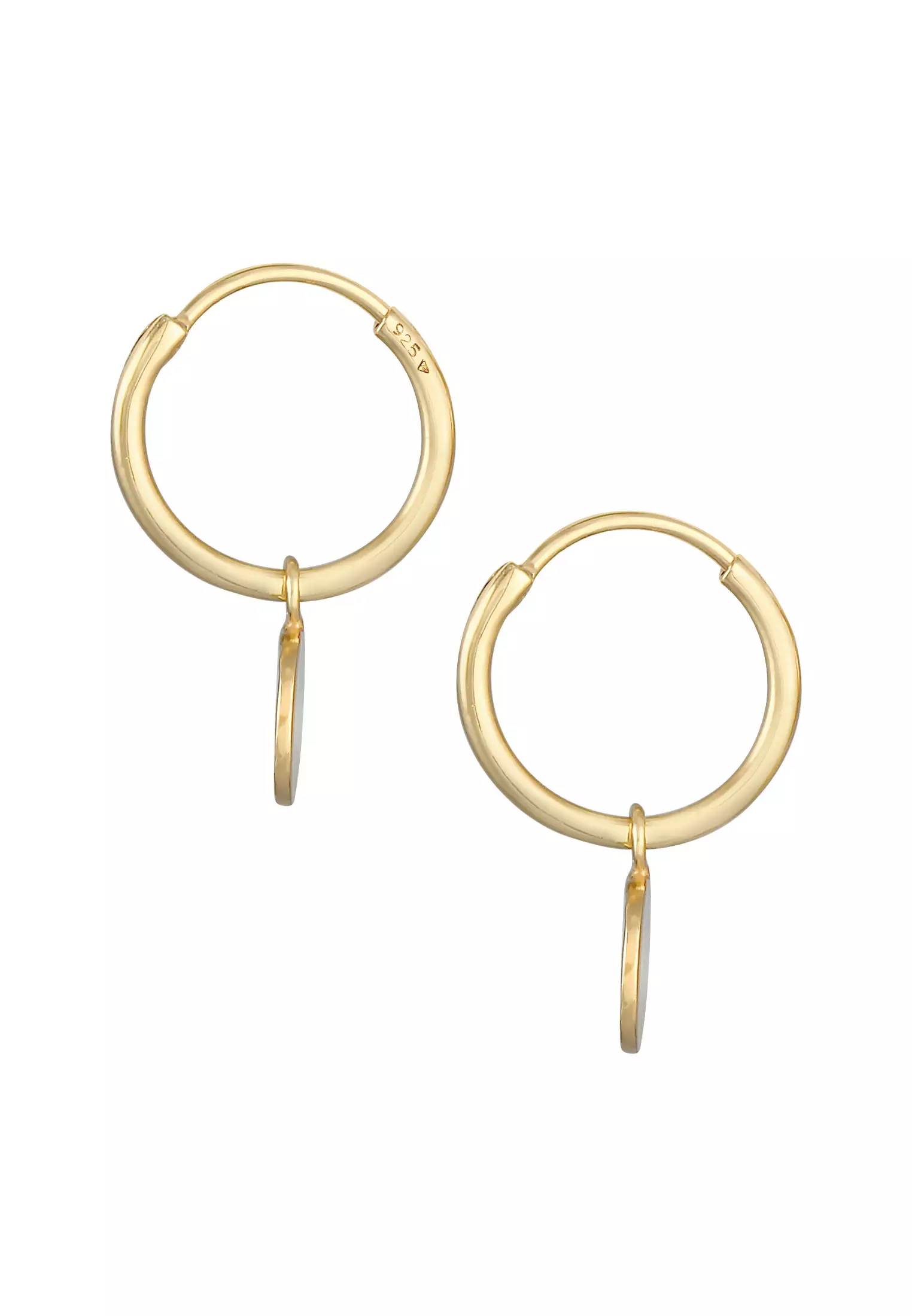 Earrings Creoles Platelet Coin Organic Look Gold Plated