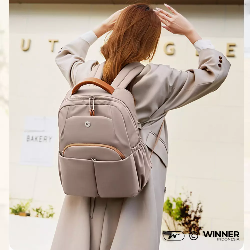 Tas Ransel Laptop 14 inch Oxford Anti-Air Backpack Korean Style (T14-004) Warna Mocha-14-inch