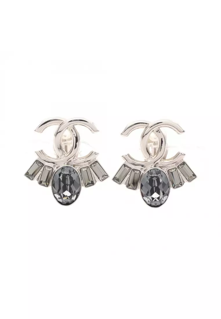 Chanel Pre-Loved Chanel coco mark earrings crystal Silver blue