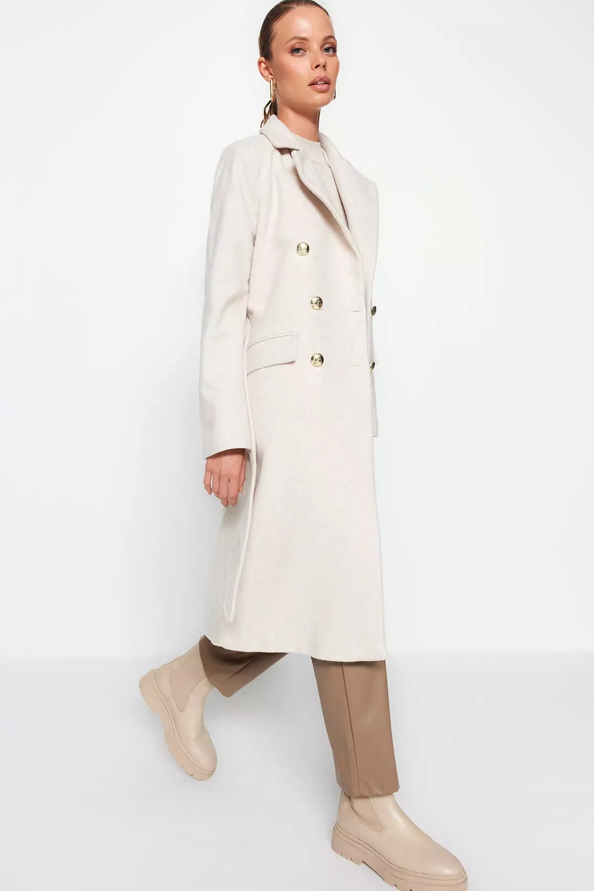 Double Breasted Waist Tie Coat