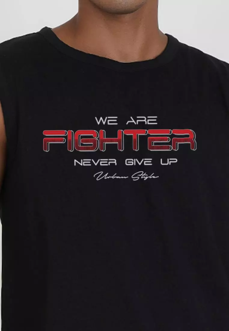 You Are A Fighter 黑色棉质无袖健身/训练背心