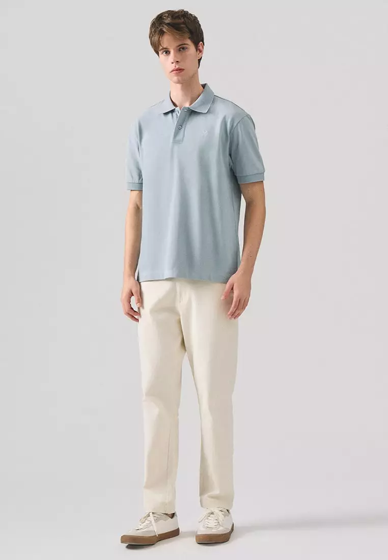 Regular Fit Polo Shirt With Textured Jacquard Collar In Micro Pique