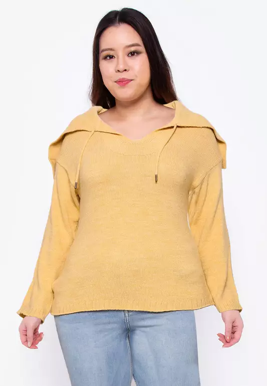 Plus Size Hooded Knit Sweater