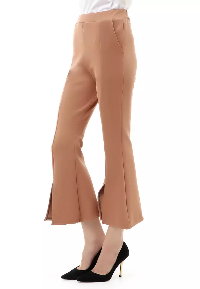 Jourel Long Pants Celana Panjang Casual Wanita Cutbray Split Comportable Material Scuba ORIGINAL - Milk Brown