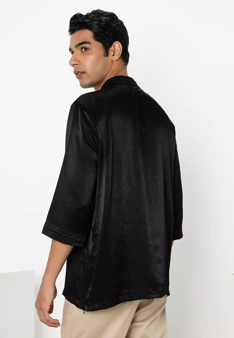 Dhul' Quarter Sleeve Barock Embroidery Cekak Musang Shirt - Tencel Silk