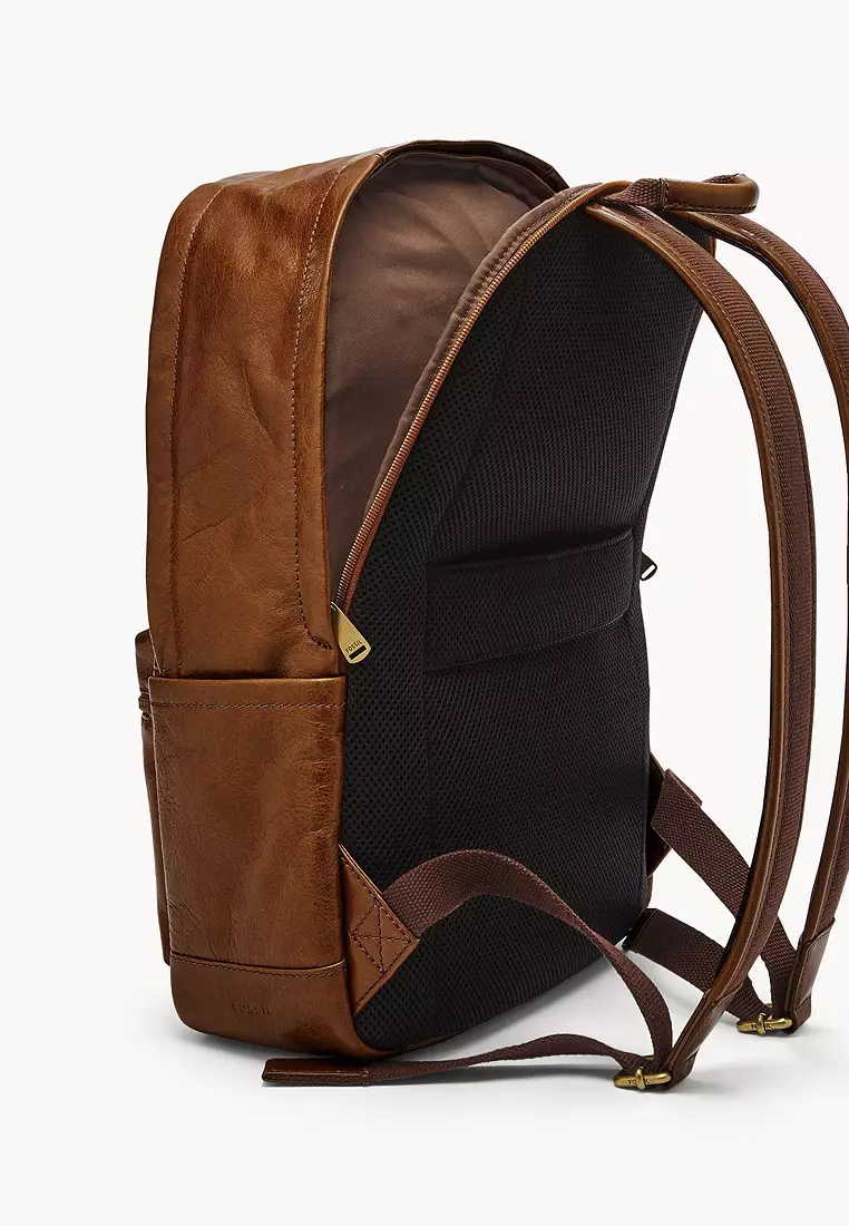 値頃 Fossil AllGender Buckner Leather Travel Backpack Bag, Color Cognac