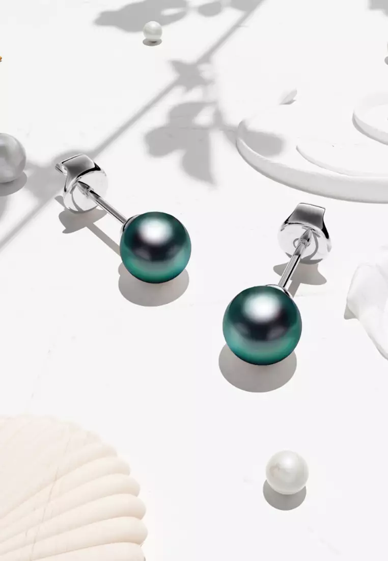 Purity Pearl Stud Earrings Embellished with SWAROVSKI® Crystal Iridescent Tahitian Look Pearls