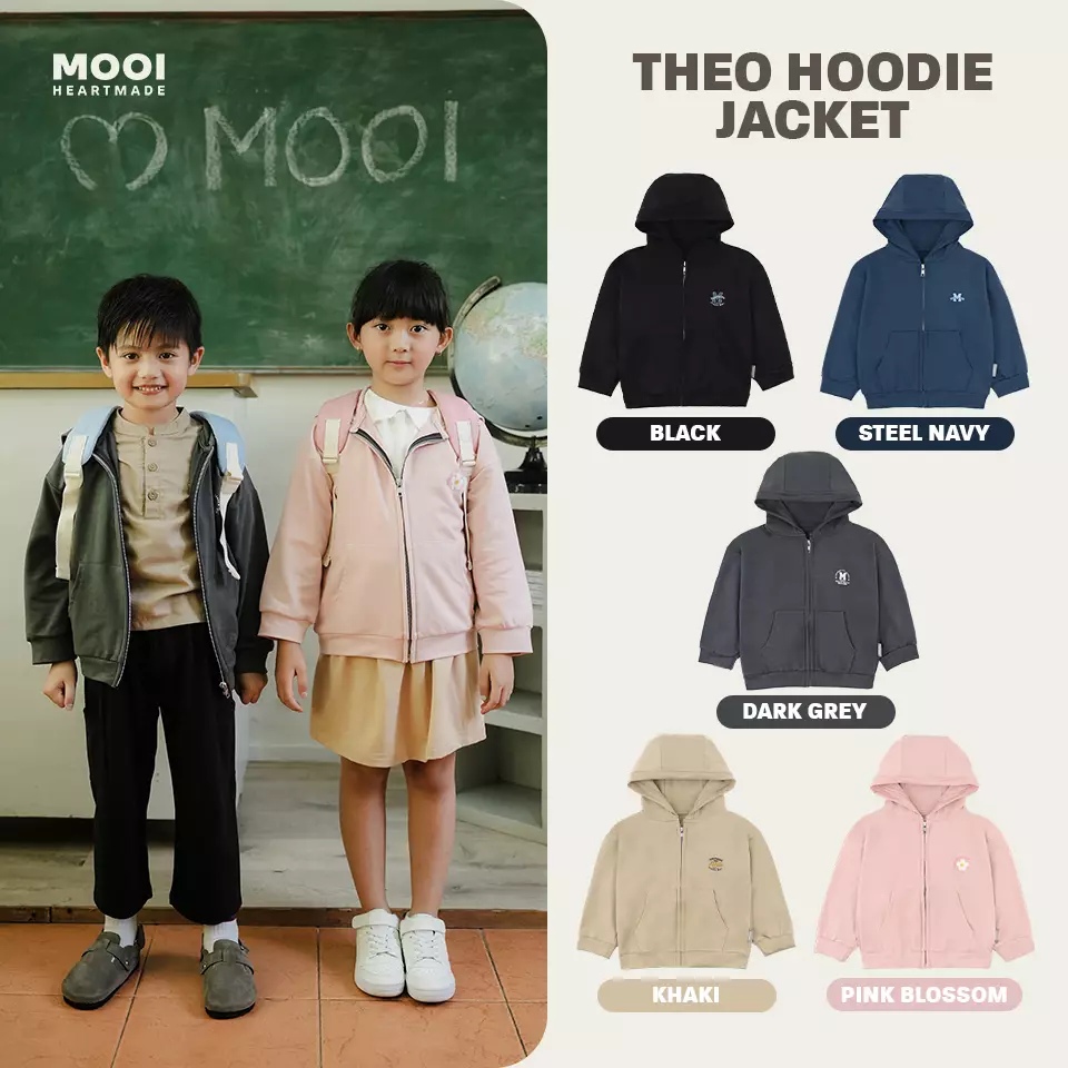 Mooi Atasan Hoodie Panjang Anak Theo Hoodie Jacket - Steel Navy V.1