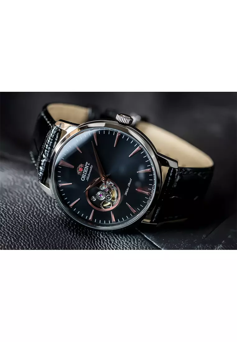Orient FDB08002B Jam Tangan Automatic Pria Open Heart Dial - Black Leather Strap