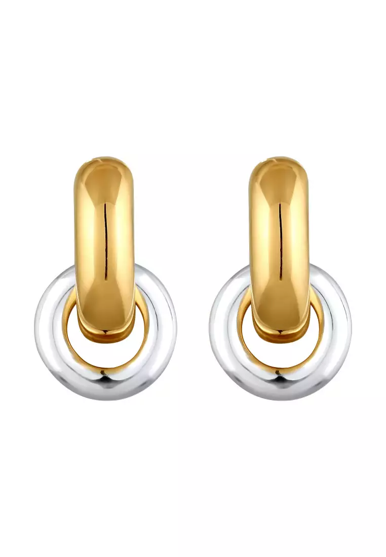 Anting Perhiasan Perak 925 Wanita Creoles Hanger Chunky Bi Color