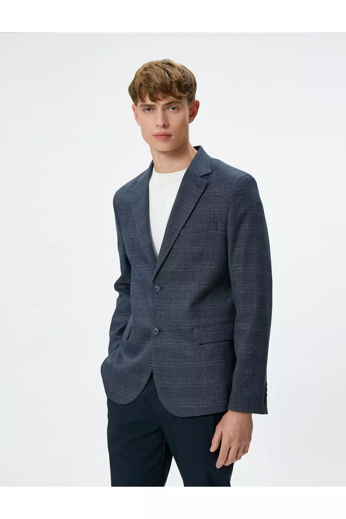 Blazer Jacket Plaid Slim Fit Buttoned Double Pocket Detail Mono Collar