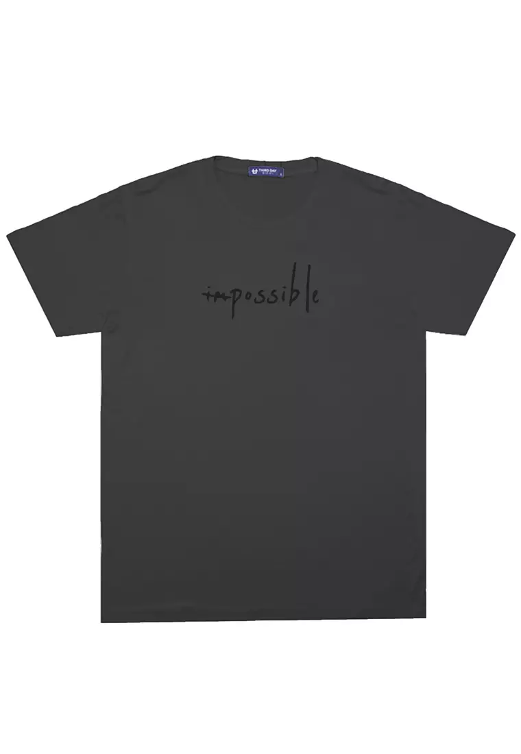 MTW36 Kaos Lengan Pendek Simpel Pria Instacool "im possible" abu