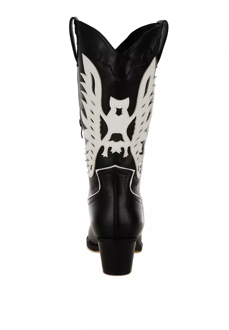 黑色飛翼拼布牛仔靴