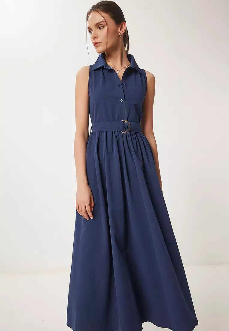 Belted Poplin Midi Shirt Dress