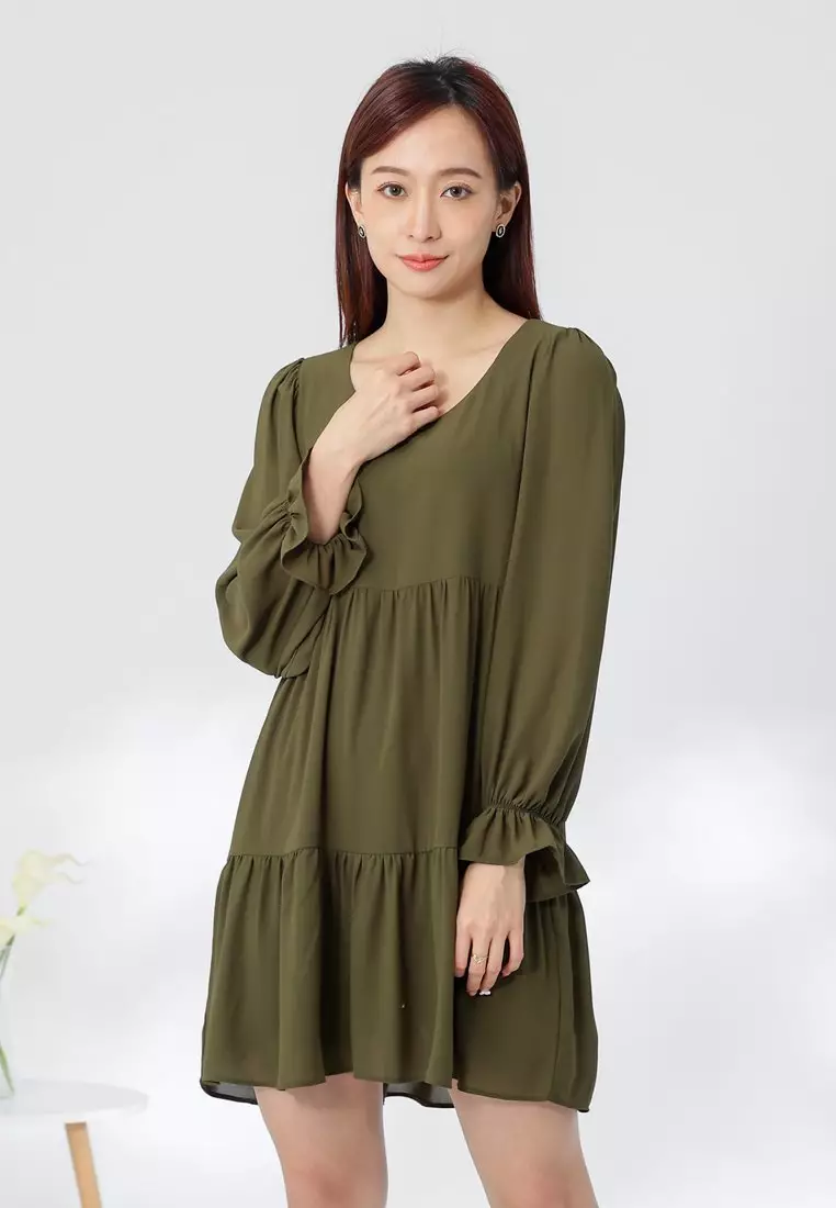 Buy MMRS. Garb Perlita Tiered Babydoll Dress - Olive 2024 Online | ZALORA