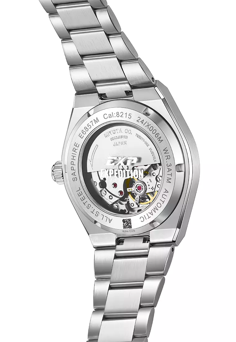 Expedition EXP Jam Tangan Automatic Pria Sapphire Glass Silver Case Black Dial - 6857MABSSBA