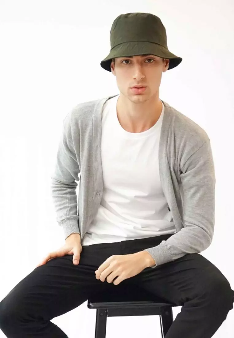 Houseofcuff Bucket Hat Topi Polos Bolak balik Hijau tua - Hitam