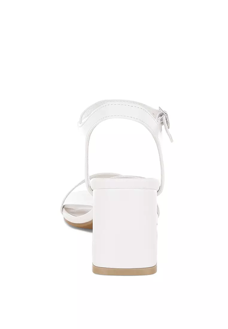 Faux Leather Block Heels In White