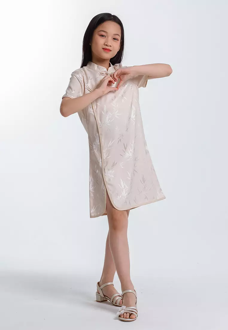 Forest Girls CNY Cheongsam Jacquard Short Sleeve Dress - FK885088-09Champagne