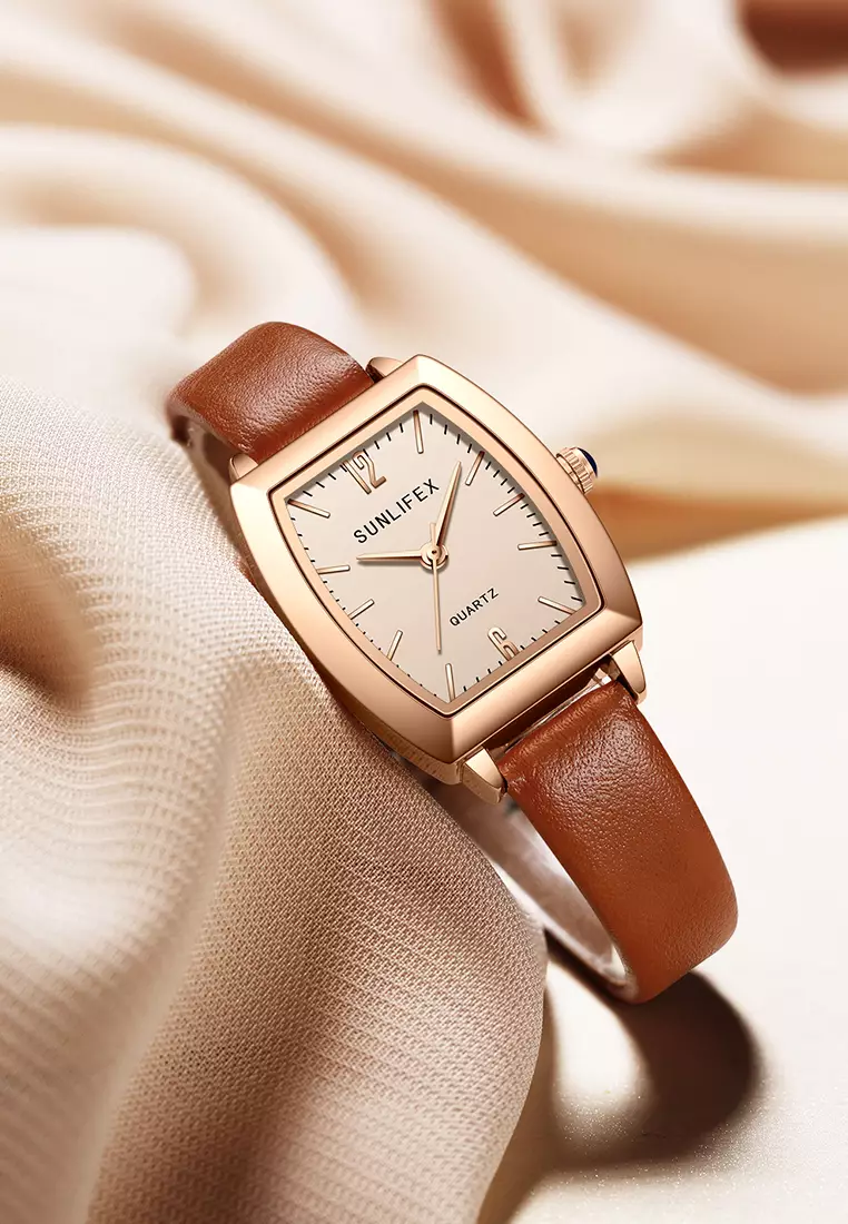 Jam Tangan Wanita 6007 Original Tali Kulit Jam Anggun Santai Korea Jam Tangan Cewek brown