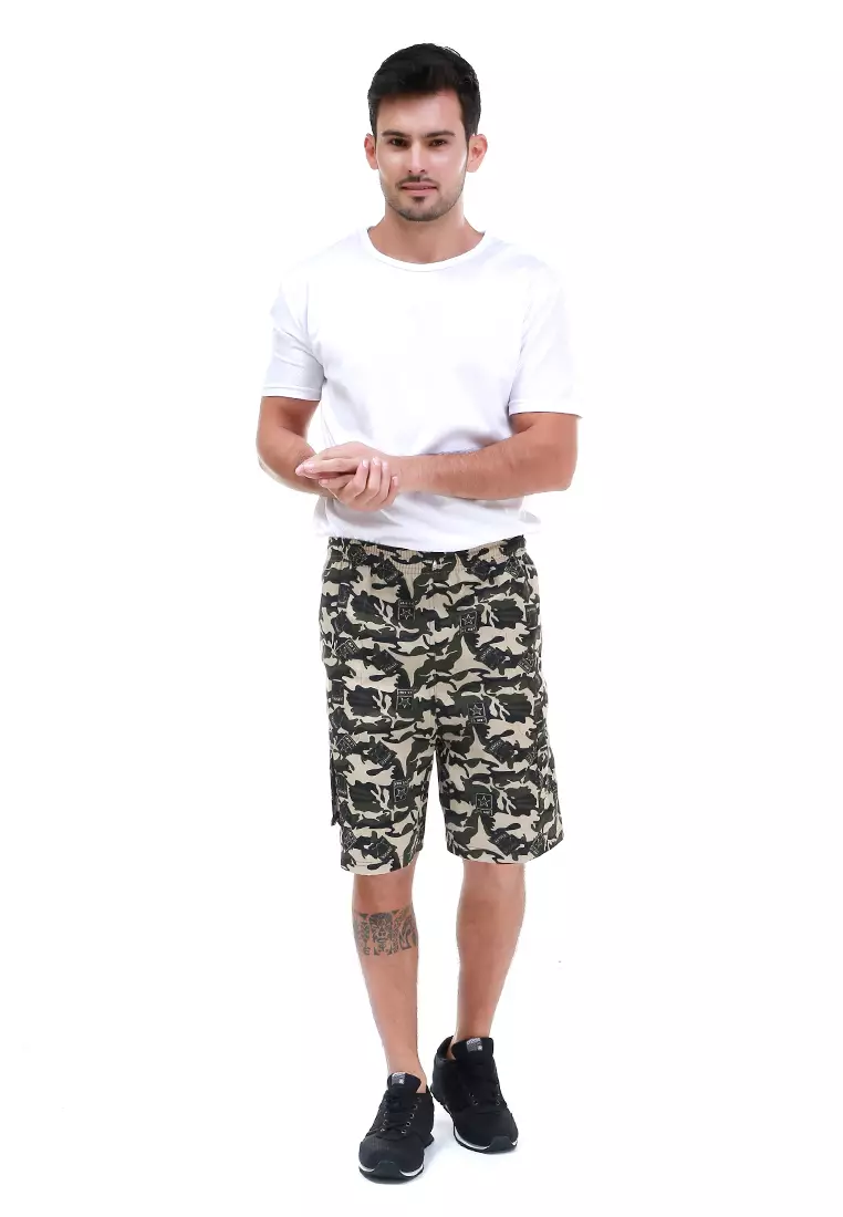 Rissham Celana Pendek Cargo Pria Army Casual Short Pants Material Twill ORIGINAL - Cream
