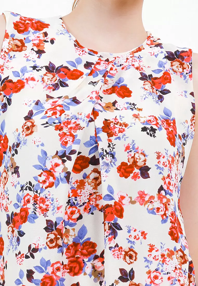 Verda Floral Print Blouse In Off-White