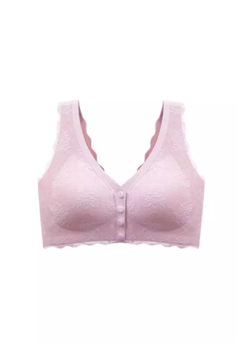Premium Rylee Lace Plus Size Seamless Wireless Paded Push Up Bra in Pink