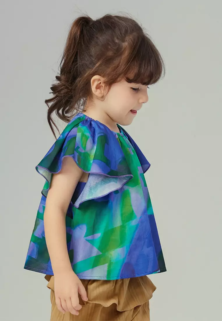 Multicolour Printed Shirt With Ruffled Sleeve