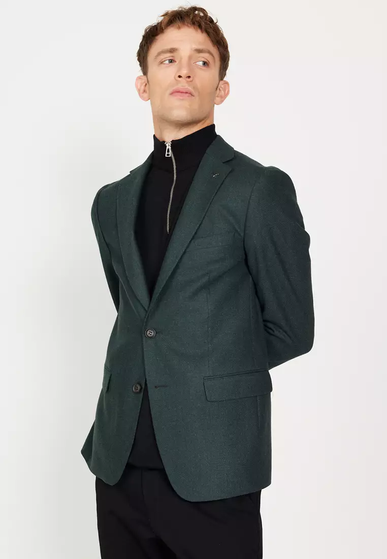 Green wool blazer mens deals