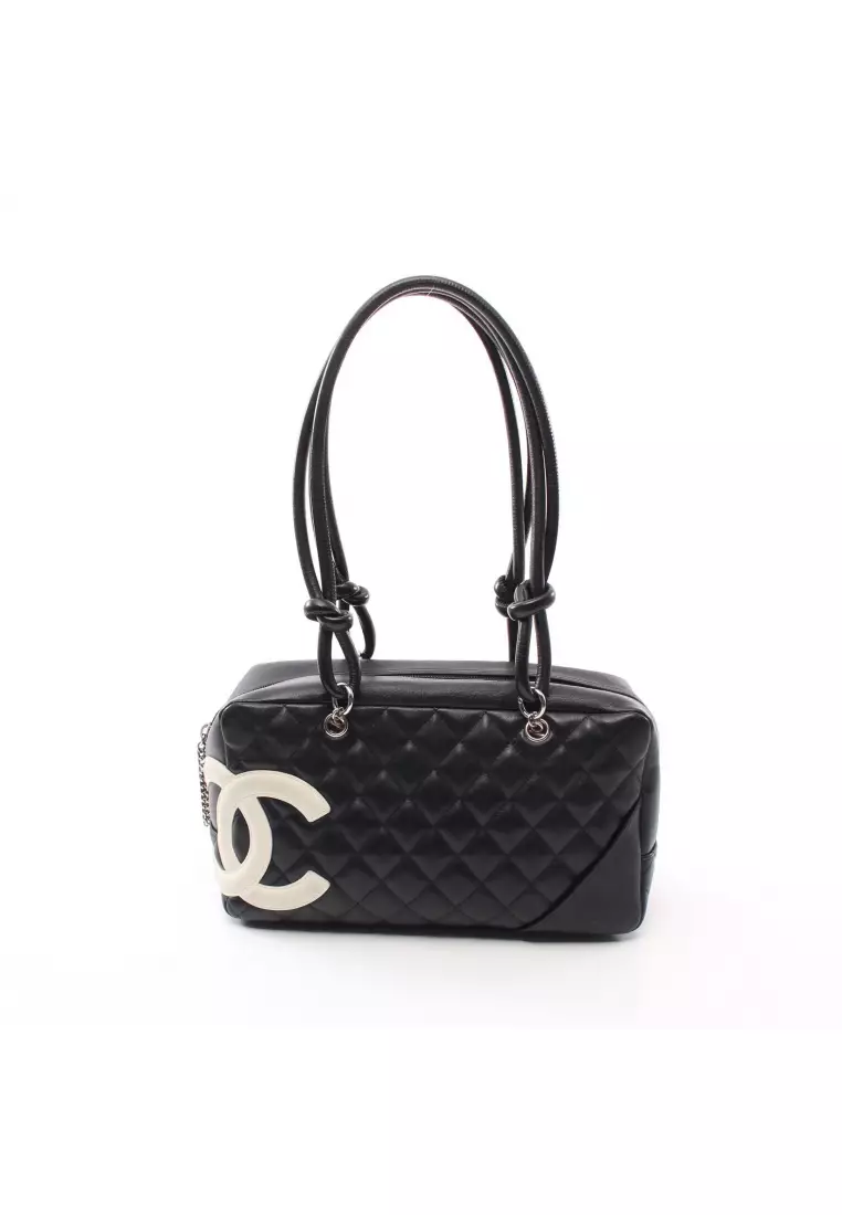 Chanel Pre-loved CHANEL cambon line bowling bag Shoulder bag leather black  white silver hardware 2023, Buy Chanel Online