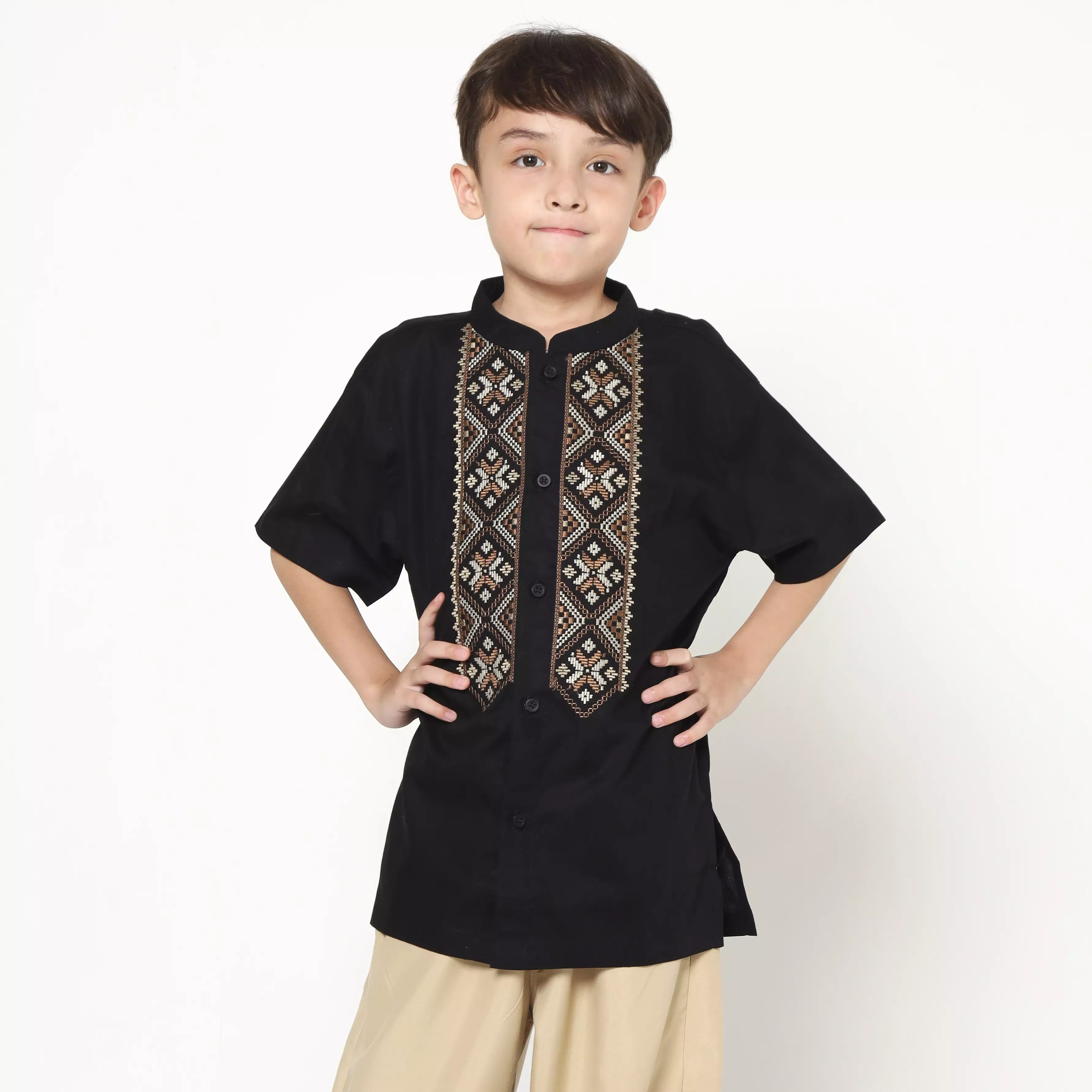 Baju Koko Set Anak Laki Bordir Bintang Black - AMAZING