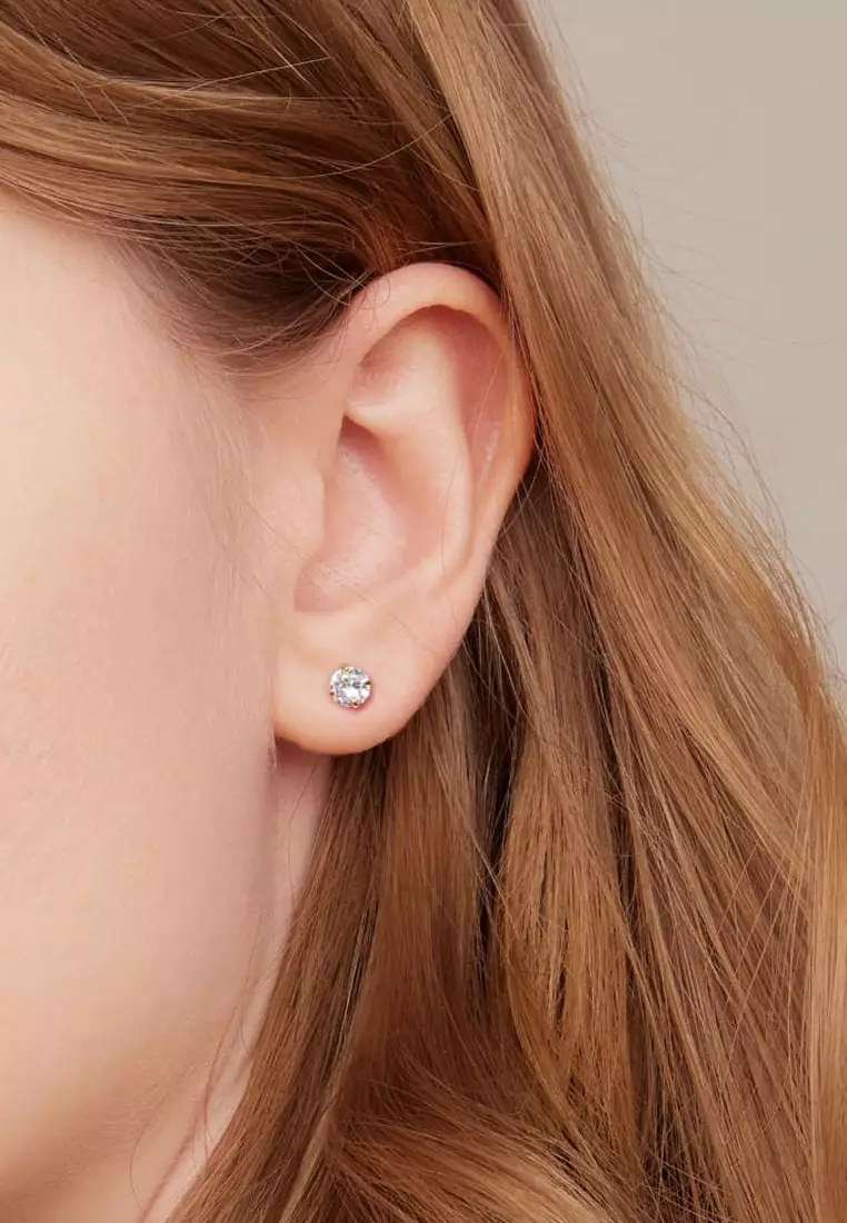 Solid Silver Mary Anne Crystal Stud Earrings In Gold